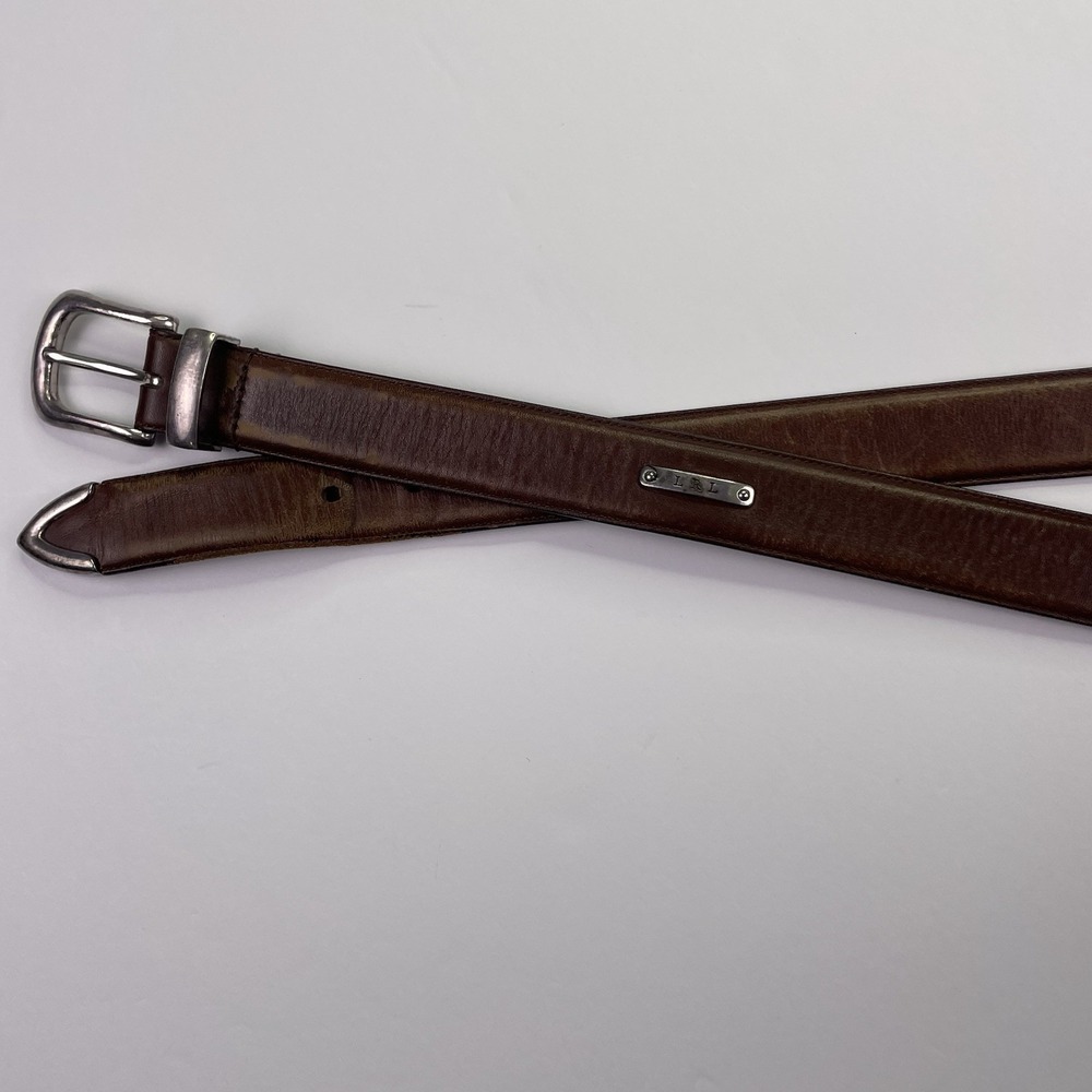 Lauren Ralph Lauren Leather Belt Mens 38 Medium Brown Silver Color Buckle Accent